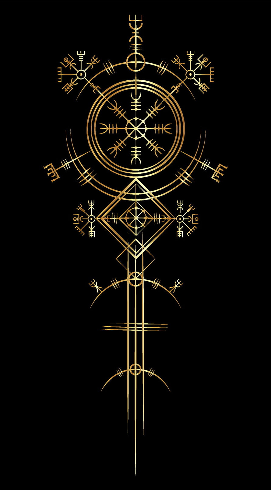 Gold Vegvisir Norse Rune Compass Symbol on Black Background HD phone wallpaper