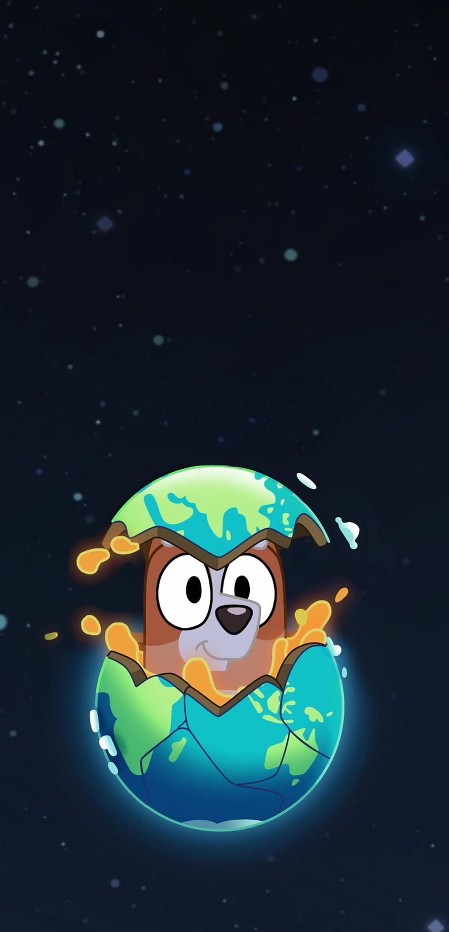 Bingo from Bluey Hatching from a Planet Egg in Space HD phone wallpaper