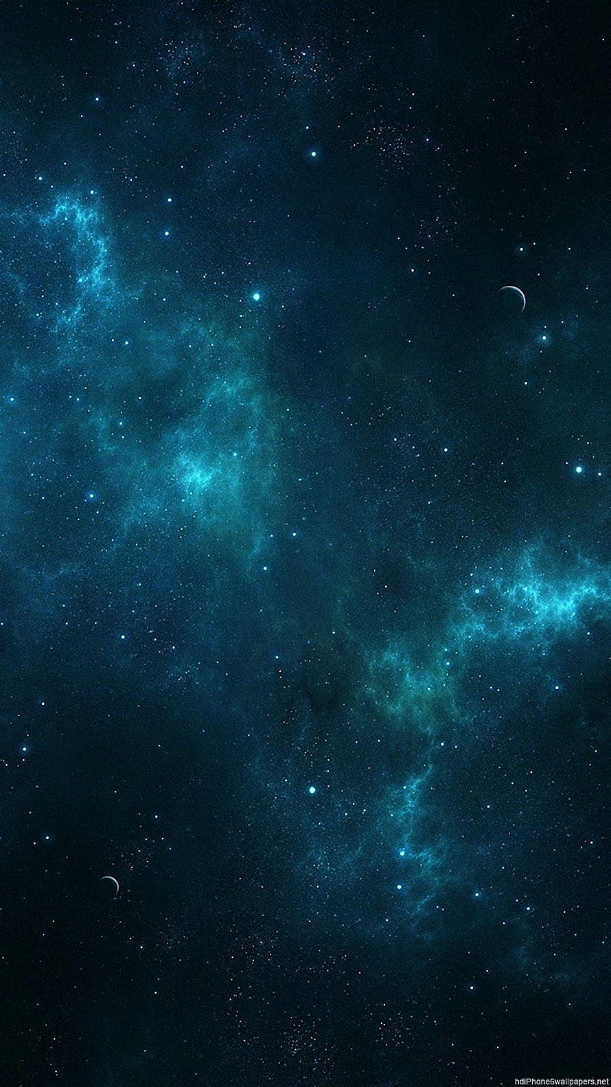 Deep Space Nebula with Teal Gas Clouds, Distant Stars, and Crescent Planets HD phone wallpaper