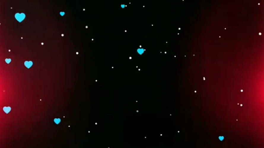 Dark red and black background with floating cyan hearts and white snow particles HD wallpaper