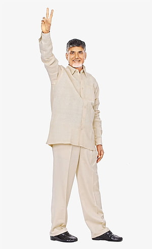 Nara Chandrababu Naidu in cream kurta waving with peace sign on white background HD phone wallpaper