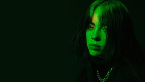 Billie Eilish Computer Album Portrait in Dramatic Green Lighting HD wallpaper