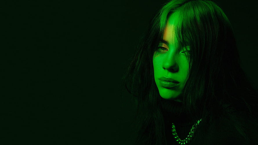 Billie Eilish Computer Album Portrait in Dramatic Green Lighting HD wallpaper
