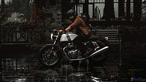 Royal Enfield Continental GT 650 Cafe Racer on Wet Cobblestone Street HD wallpaper
