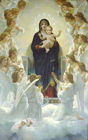 Assumption of Mary: Virgin Mary and Child Surrounded by Choir of Angels HD phone wallpaper