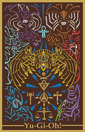 Yu-Gi-Oh! Dark Monster Line Art Poster with Egyptian Symbols and Winged Emblem HD phone wallpaper