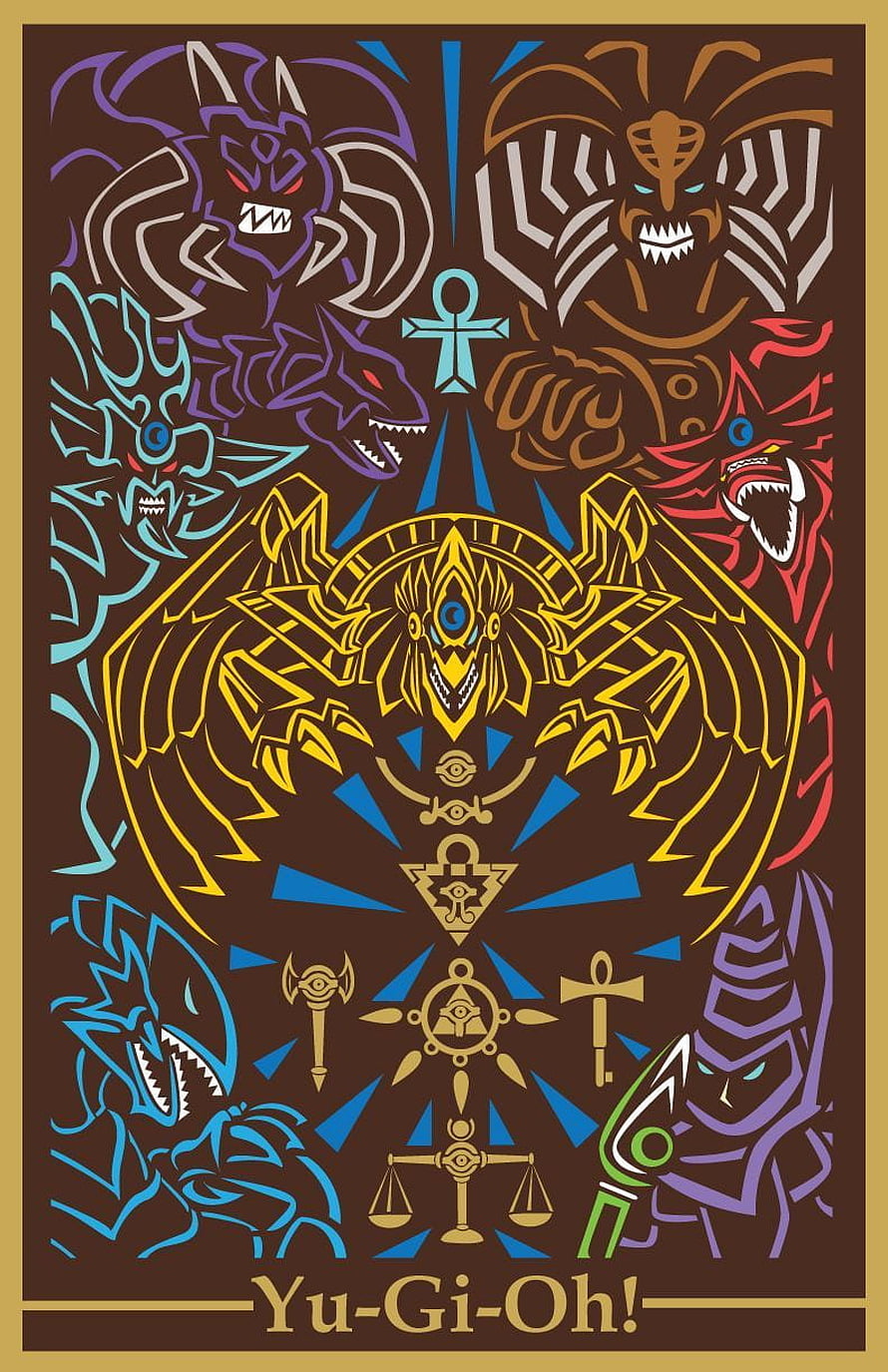 Yu-Gi-Oh! Dark Monster Line Art Poster with Egyptian Symbols and Winged Emblem HD phone wallpaper