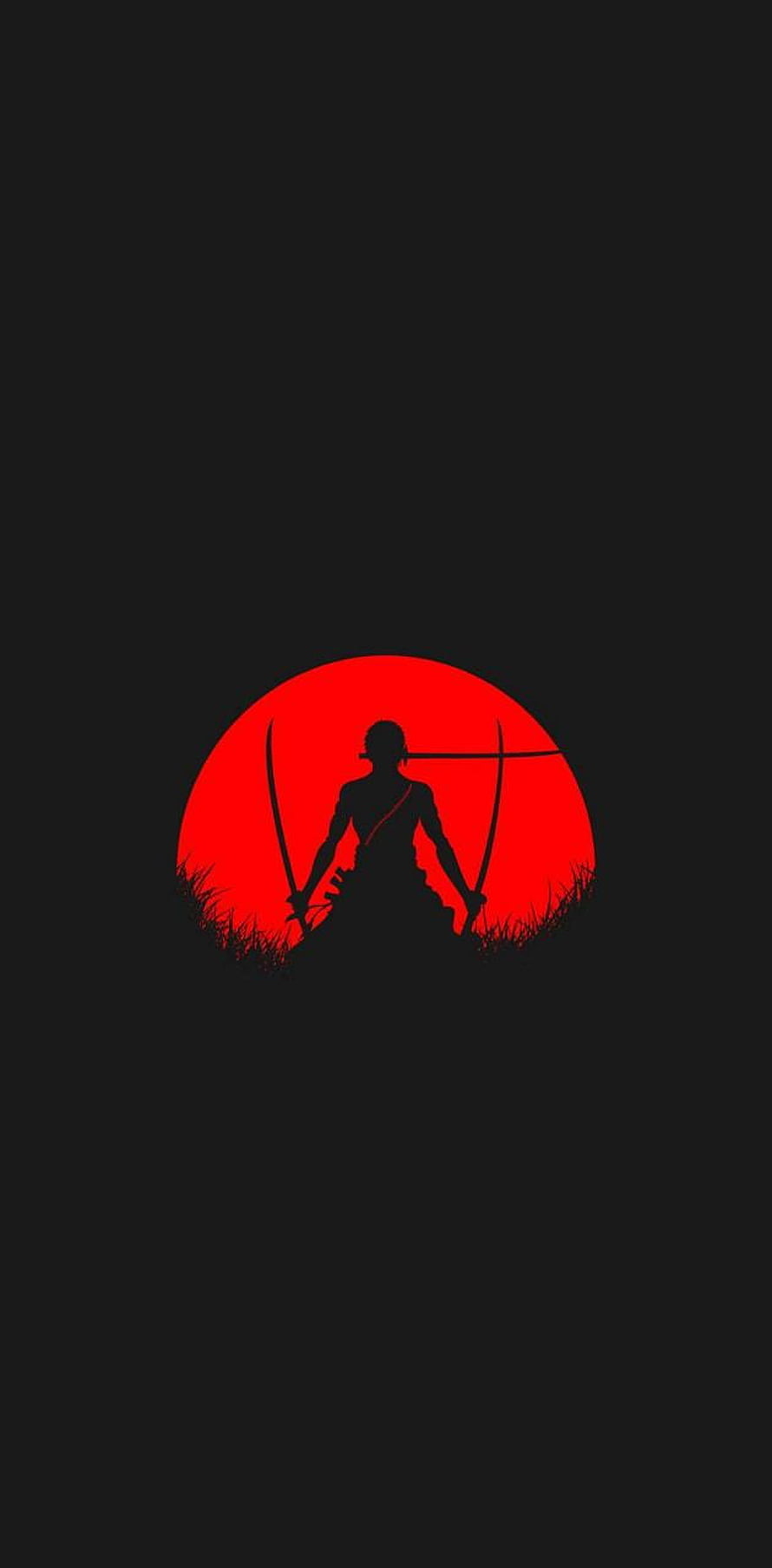 Roronoa Zoro Silhouette Against Red Sun with Dual Swords HD phone wallpaper