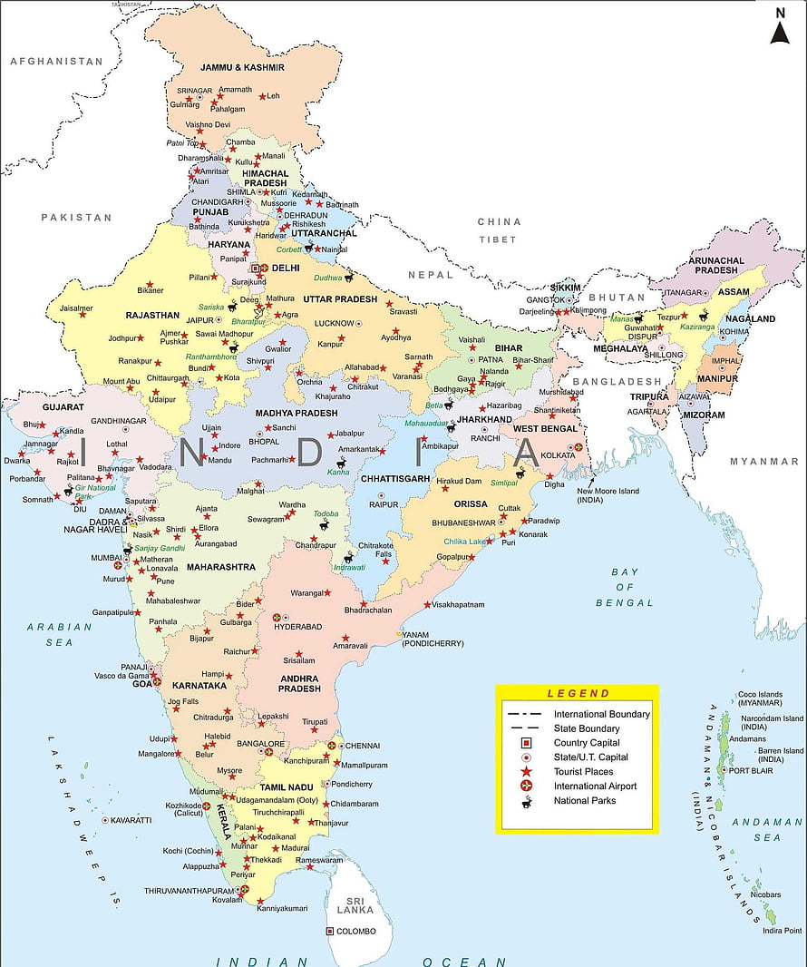 Detailed Political Map of India Showing All States, Capitals, and Major Cities HD phone wallpaper