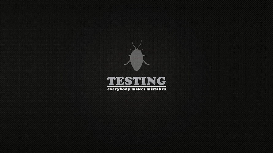 Minimalist Software Testing Concept with Bug Icon and Motivational Quote on Dark Background HD wallpaper