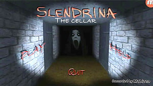 Slendrina The Cellar Horror Game Main Menu with Creepy Masked Figure in Dark Stone Corridor HD wallpaper
