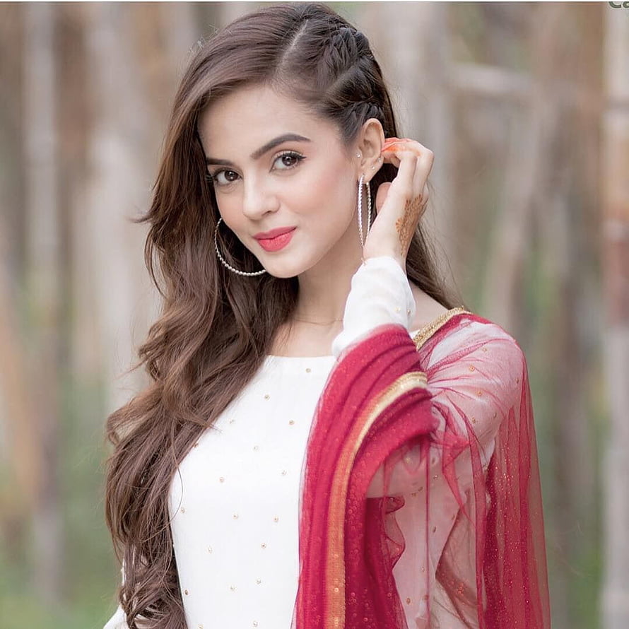 Elegant Woman in White Kurta and Red Dupatta with Henna and Pearl Earrings HD phone wallpaper