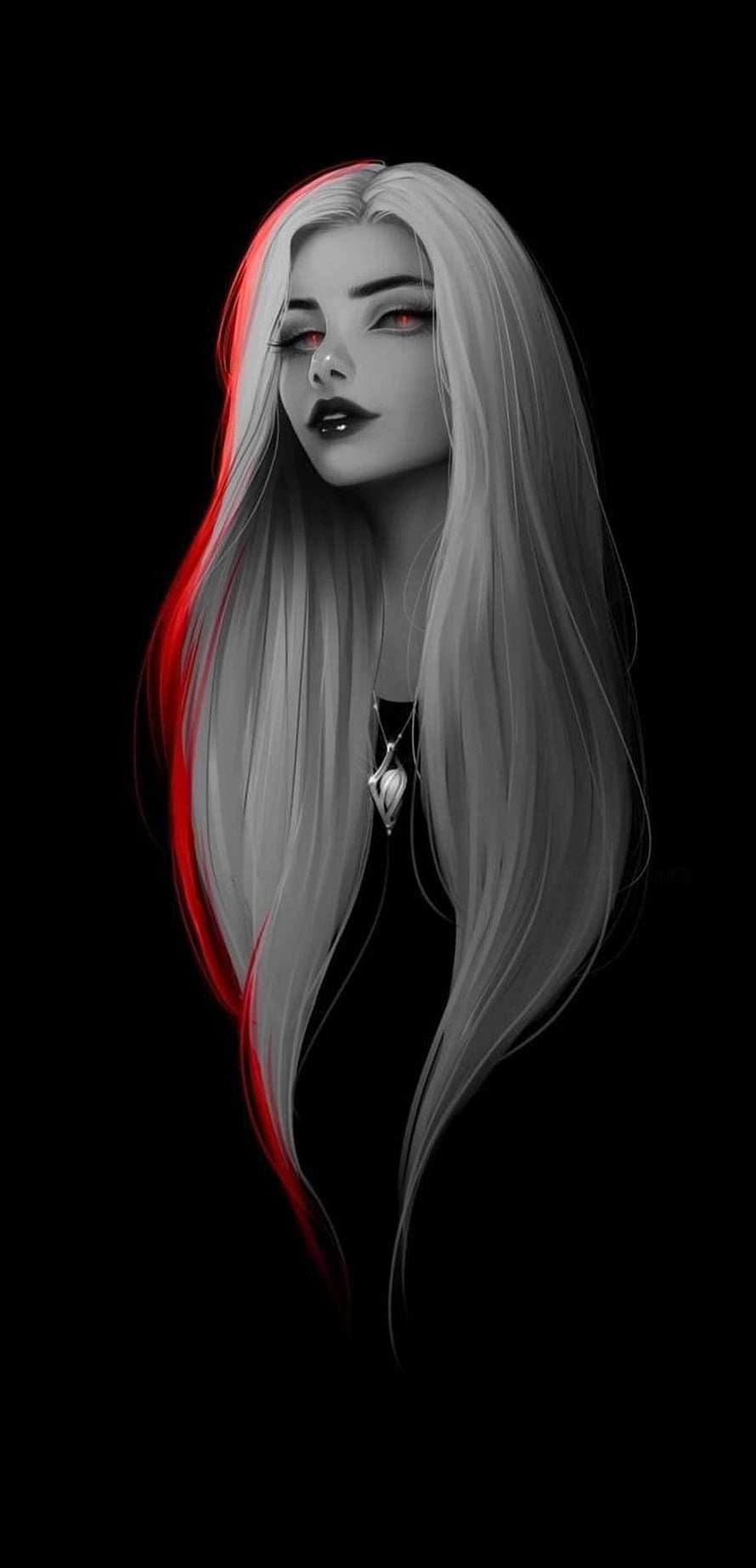 Digital Art Portrait of a Woman with Long White Hair and Red Accents on Black Background, 42 Awesome Girl's attitude.. ideas, anime attitude girl HD phone wallpaper