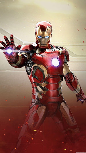 Iron Man in Red and Gold Armor Firing Repulsor Beam with Glowing Arc Reactor, Man For , iron man for mobile HD phone wallpaper