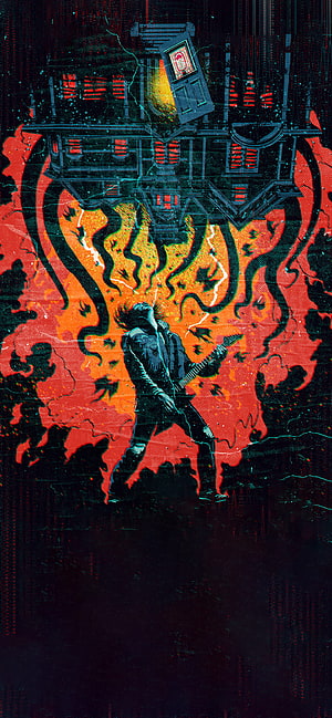 Eddie Munson Playing Guitar in Fiery Hellish Landscape from Stranger Things HD phone wallpaper