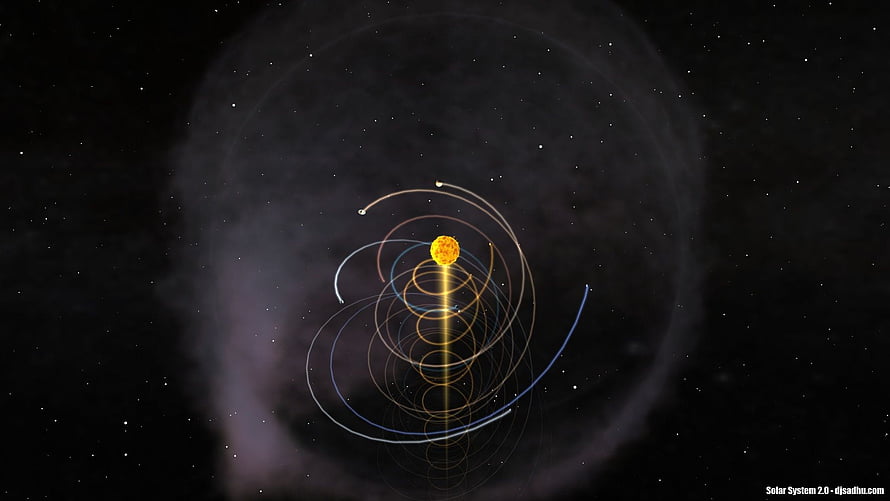 Animated Solar System with Planetary Orbits and Central Star in Deep Space HD wallpaper