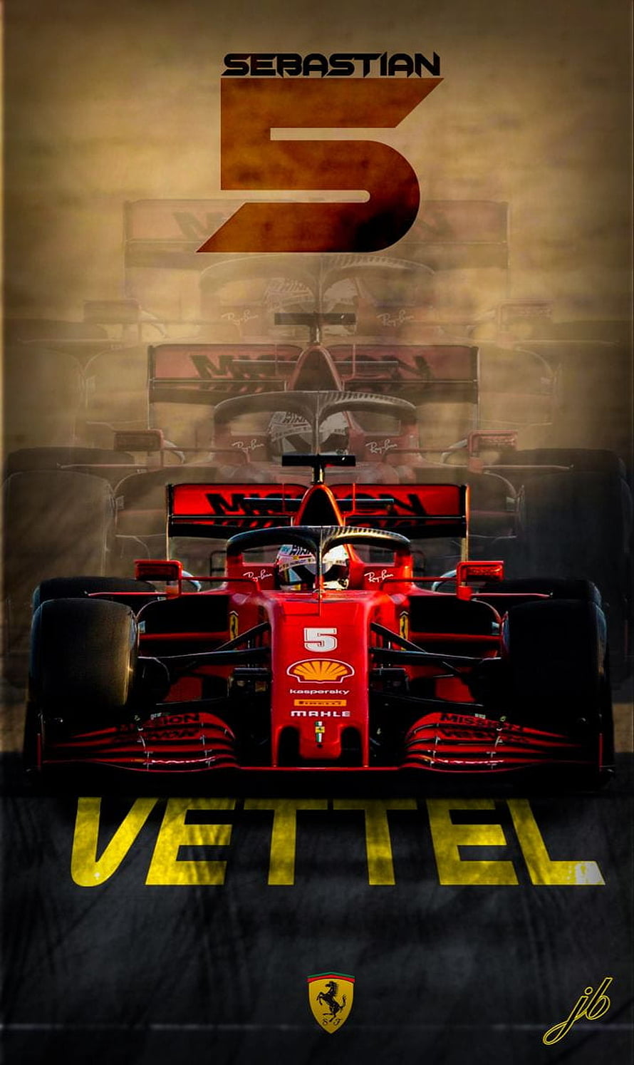 Sebastian Vettel Ferrari F1 Car Front View with Ghosted Trail and Racing Livery HD phone wallpaper