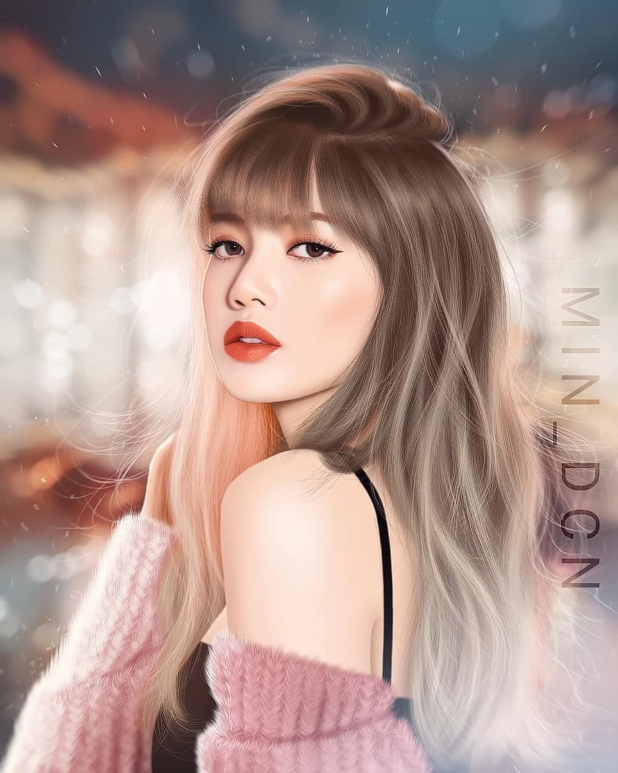 Lalisa Lisa Blackpink Fanart Portrait with Soft Lighting and Pink Knitwear HD phone wallpaper