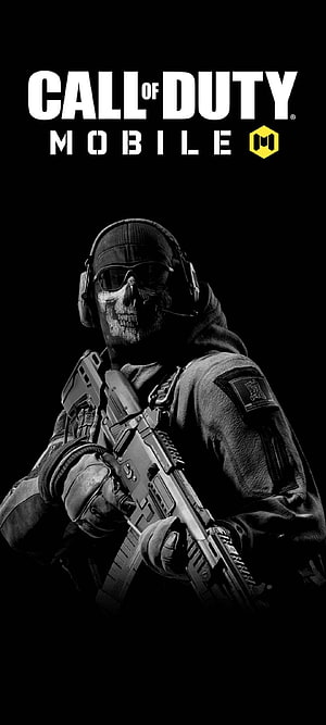 Call of Duty Mobile Skull Face Paint Soldier with Tactical Rifle on Black Background HD phone wallpaper