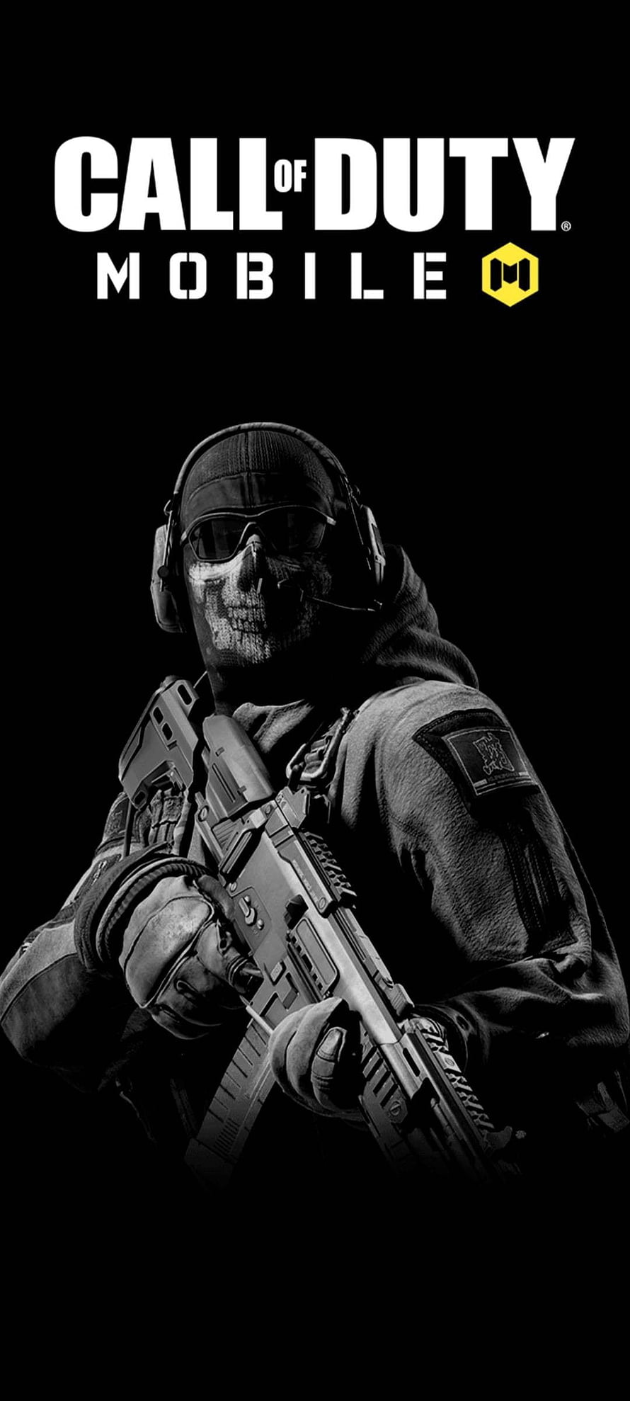 Call of Duty Mobile Skull Face Paint Soldier with Tactical Rifle on Black Background HD phone wallpaper
