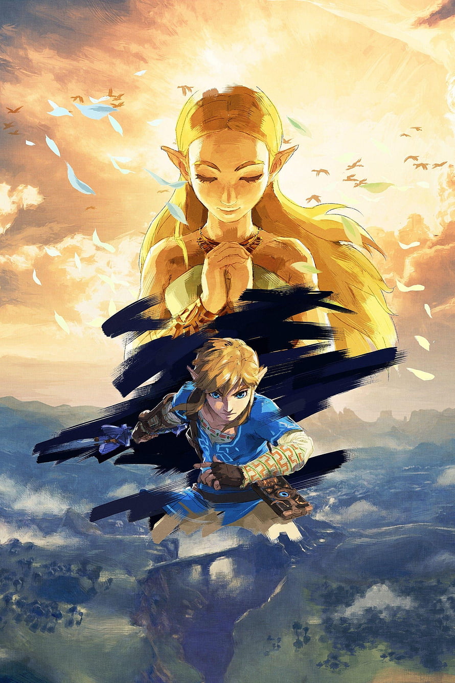 Zelda and Link Artwork from The Legend of Zelda: Breath of the Wild HD phone wallpaper