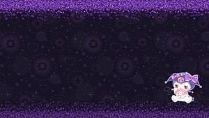 Kuromi Aesthetic Wallpaper with Glittery Purple Border and Dark Star Pattern HD wallpaper
