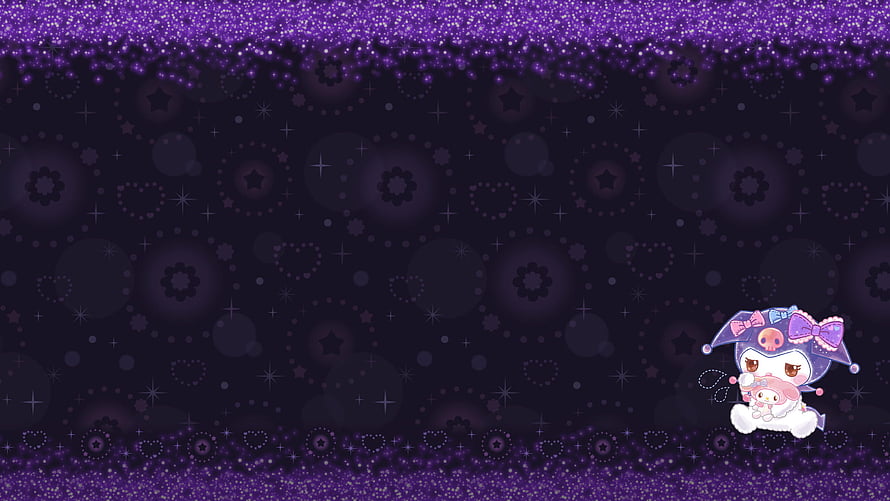 Kuromi Aesthetic Wallpaper with Glittery Purple Border and Dark Star Pattern HD wallpaper