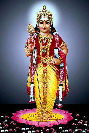 Lord Murugan Standing on Lotus with Vel and Traditional Attire HD phone wallpaper