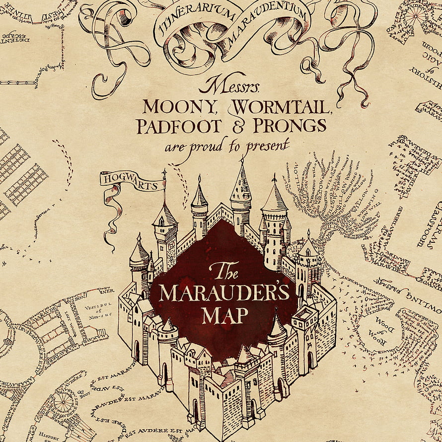 Harry Potter Marauder's Map Hogwarts Castle Illustration with Moony Wormtail Padfoot and Prongs HD phone wallpaper