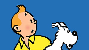 Tintin and Snowy Classic Cartoon Illustration on Blue Background HD wallpaper