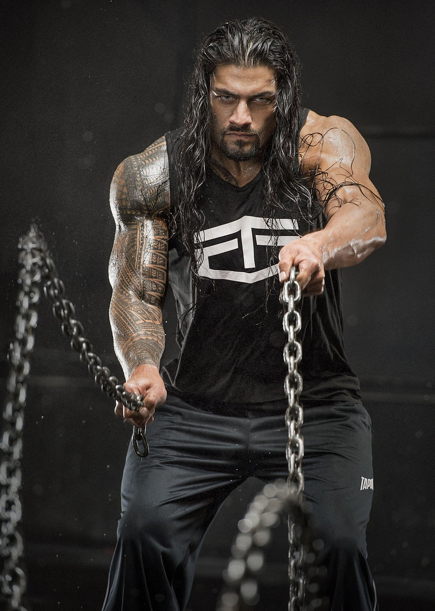 Roman Reigns Performing Intense Chain Workout in Black Tank Top, Roman Reigns , Roman Reigns, wwe roman reigns HD phone wallpaper
