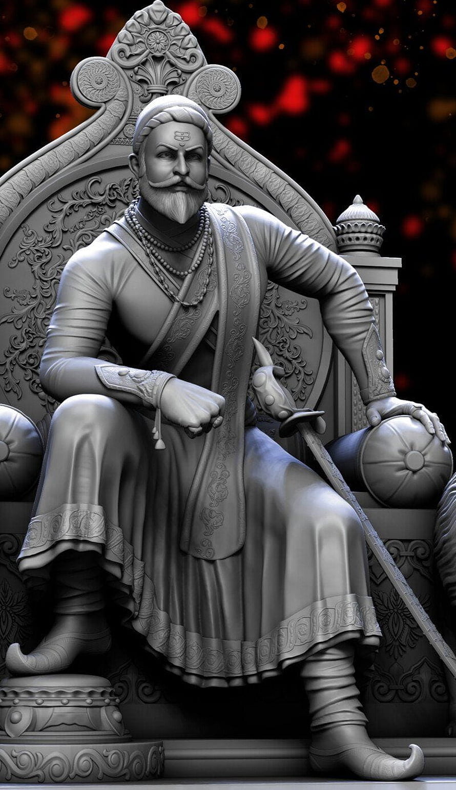 Chhatrapati Shivaji Maharaj 3D Sculpture Seated on Ornate Throne with Sword HD phone wallpaper