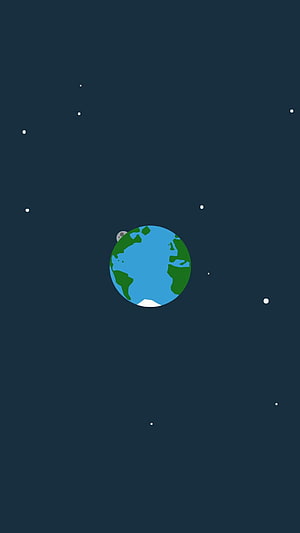 Minimalist Flat Illustration of Planet Earth with Moon in Deep Space HD phone wallpaper