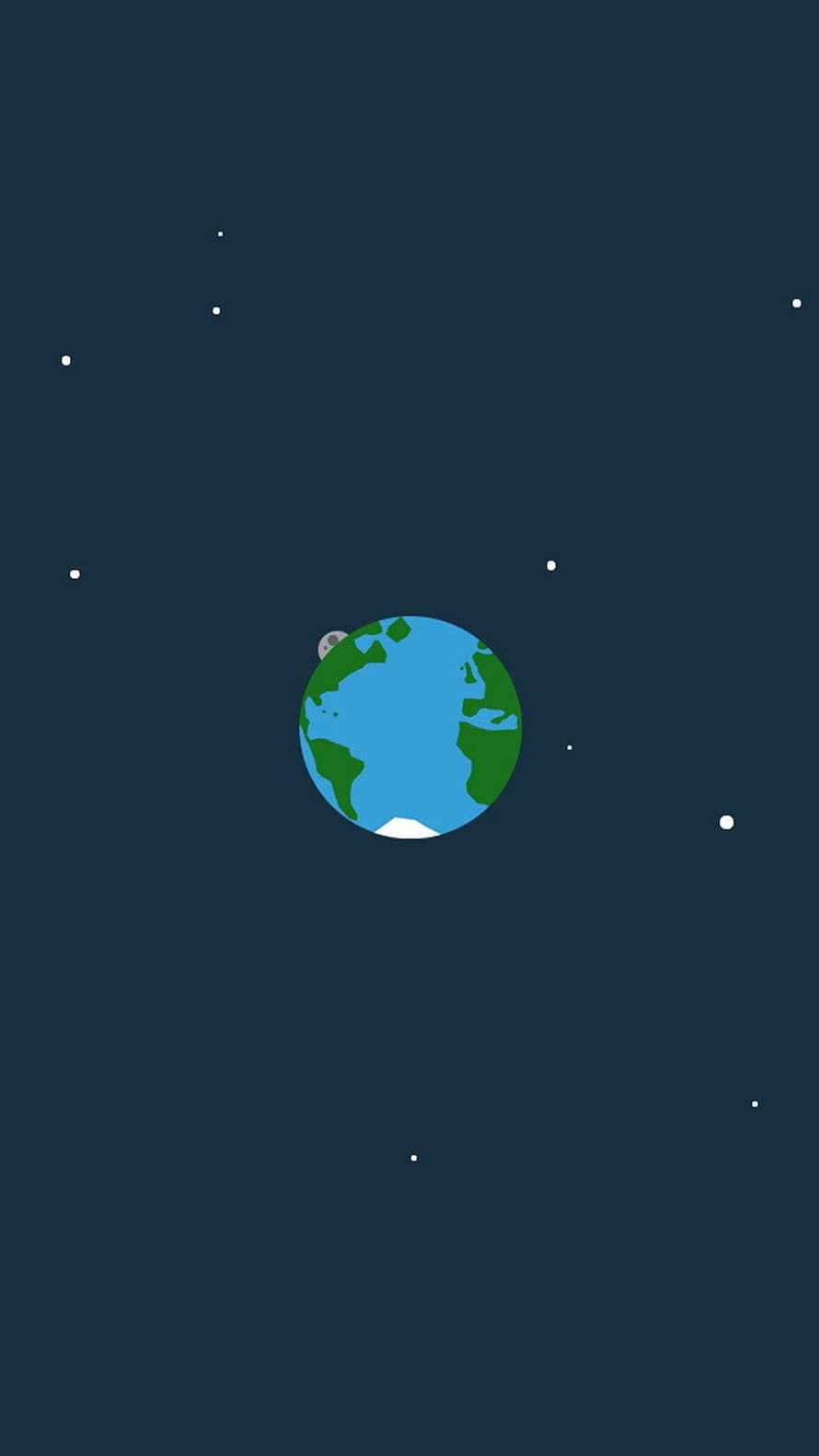 Minimalist Flat Illustration of Planet Earth with Moon in Deep Space HD phone wallpaper