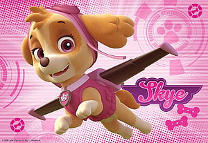 Skye from Paw Patrol Flying with Jetpack in Pink Adventure Scene HD wallpaper