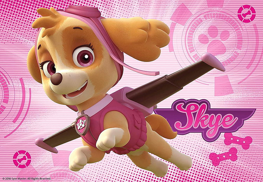 Skye from Paw Patrol Flying with Jetpack in Pink Adventure Scene HD wallpaper