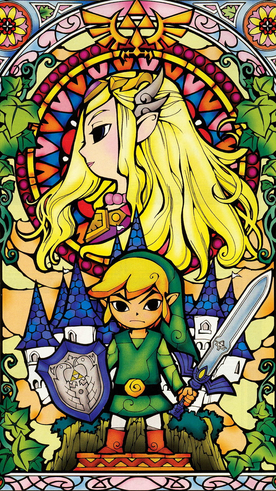 The Legend of Zelda Stained Glass Art Featuring Link and Princess Zelda HD phone wallpaper