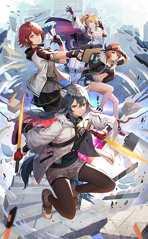 Arknights Operator Squad Action Illustration with Weapons and Dynamic Combat Pose HD phone wallpaper