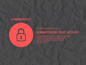 Dark Crumpled Paper Background with Red Lock Icon and Administrator Root Account Warning Text HD wallpaper