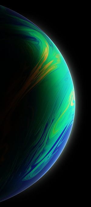 Abstract Swirling Planet Sphere with Green and Blue Aurora Glow on Black Background HD phone wallpaper