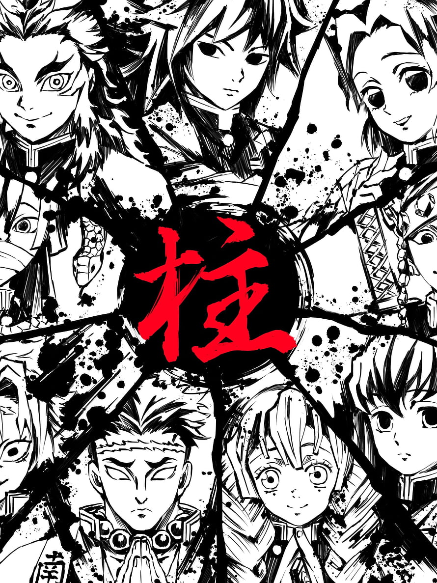 Demon Slayer Pillar Hashira Black and White Manga Artwork HD phone wallpaper