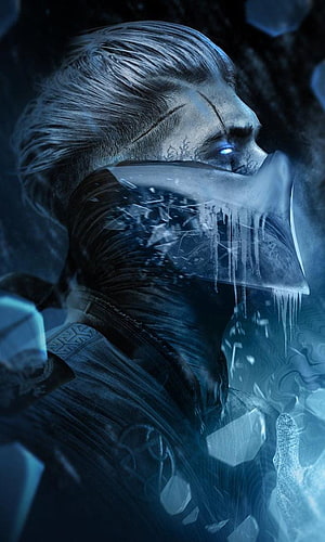 Sub-Zero MK11 Ice Warrior Portrait with Glowing Blue Eyes and Frozen Armor HD phone wallpaper