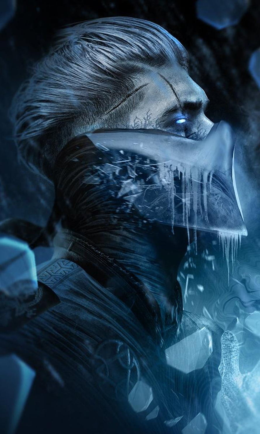 Sub-Zero MK11 Ice Warrior Portrait with Glowing Blue Eyes and Frozen Armor HD phone wallpaper