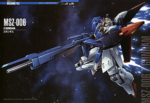 Zeta Gundam MSZ-006 in Space with Beam Rifle and Winged Armor HD wallpaper