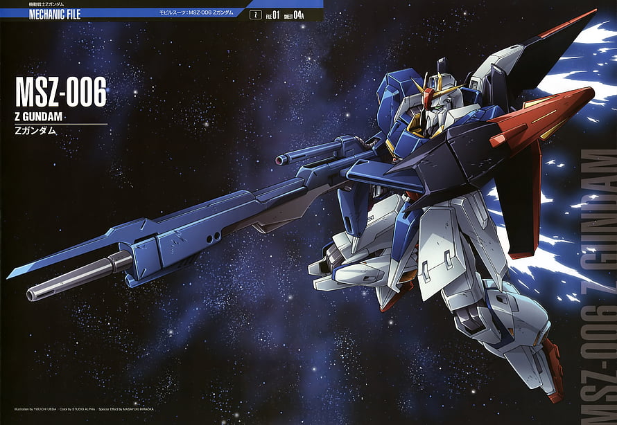 Zeta Gundam MSZ-006 in Space with Beam Rifle and Winged Armor HD wallpaper