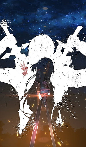 Sword Art Online Anime Character Holding Glowing Sword Against Starry Night Sky HD phone wallpaper