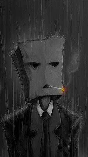 Paper Bag Head Character Smoking in the Rain HD phone wallpaper