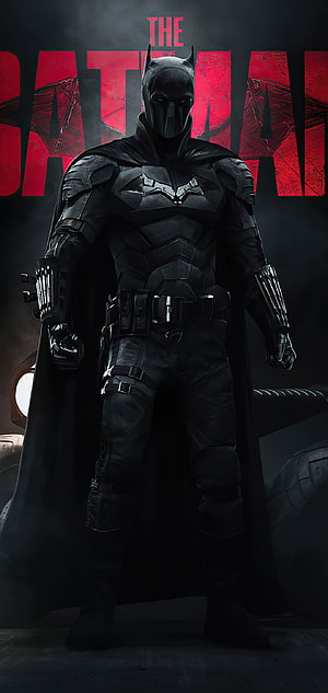 The Batman 2022 Movie Poster Featuring Dark Armored Suit and Red Typography HD phone wallpaper