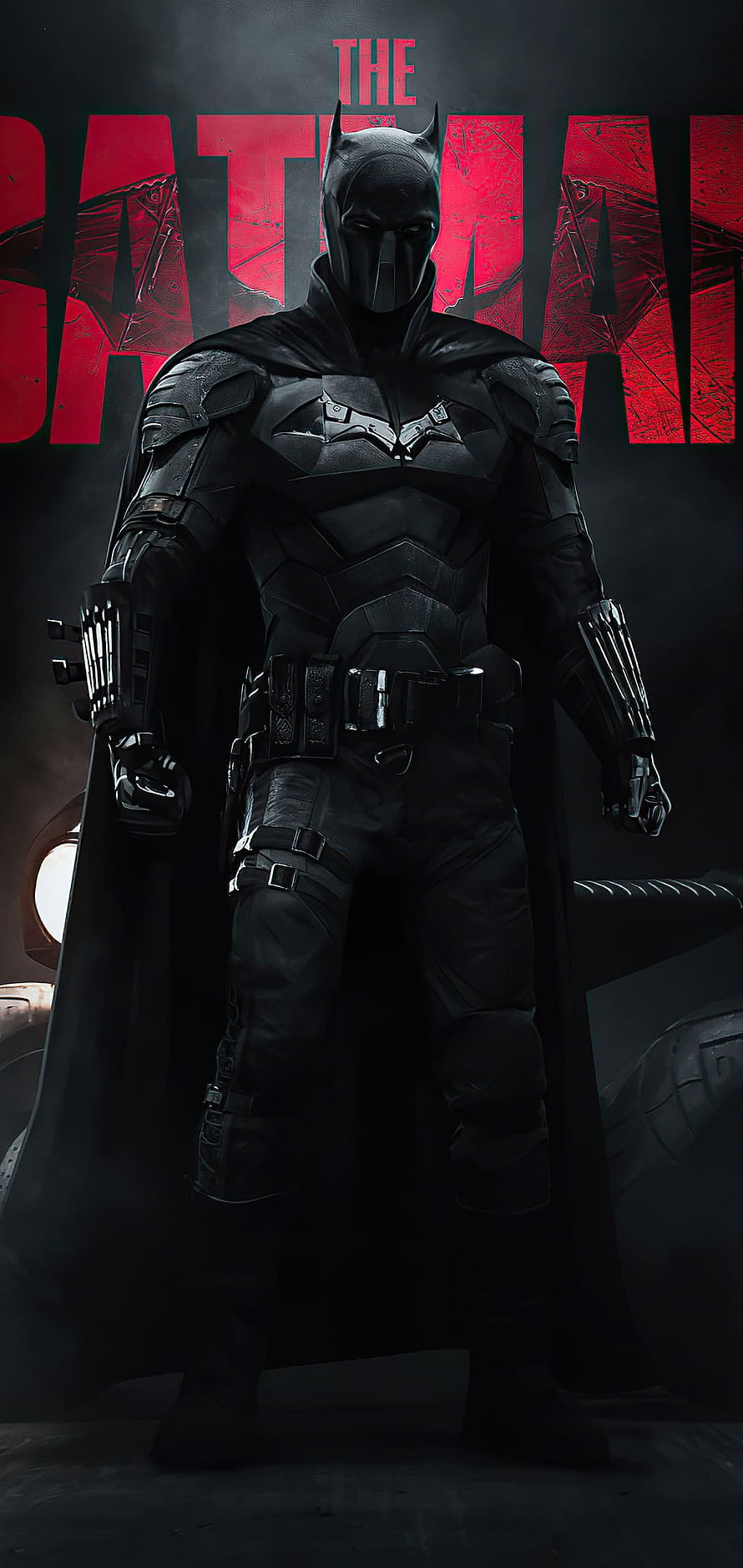 The Batman 2022 Movie Poster Featuring Dark Armored Suit and Red Typography HD phone wallpaper
