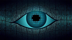 Digital Eye Surveillance Concept with Binary Code Matrix and Cybersecurity Theme HD wallpaper